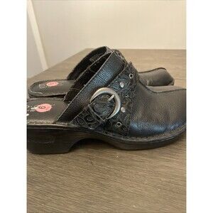 BOC Born Concepts Black Leather Clogs Mules Womens Shoes Wedges Size 9 Slip On